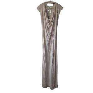 Sky Women Medium Maxi Dress Cream Cowl Neck Braided Back Cutout Resort Beach